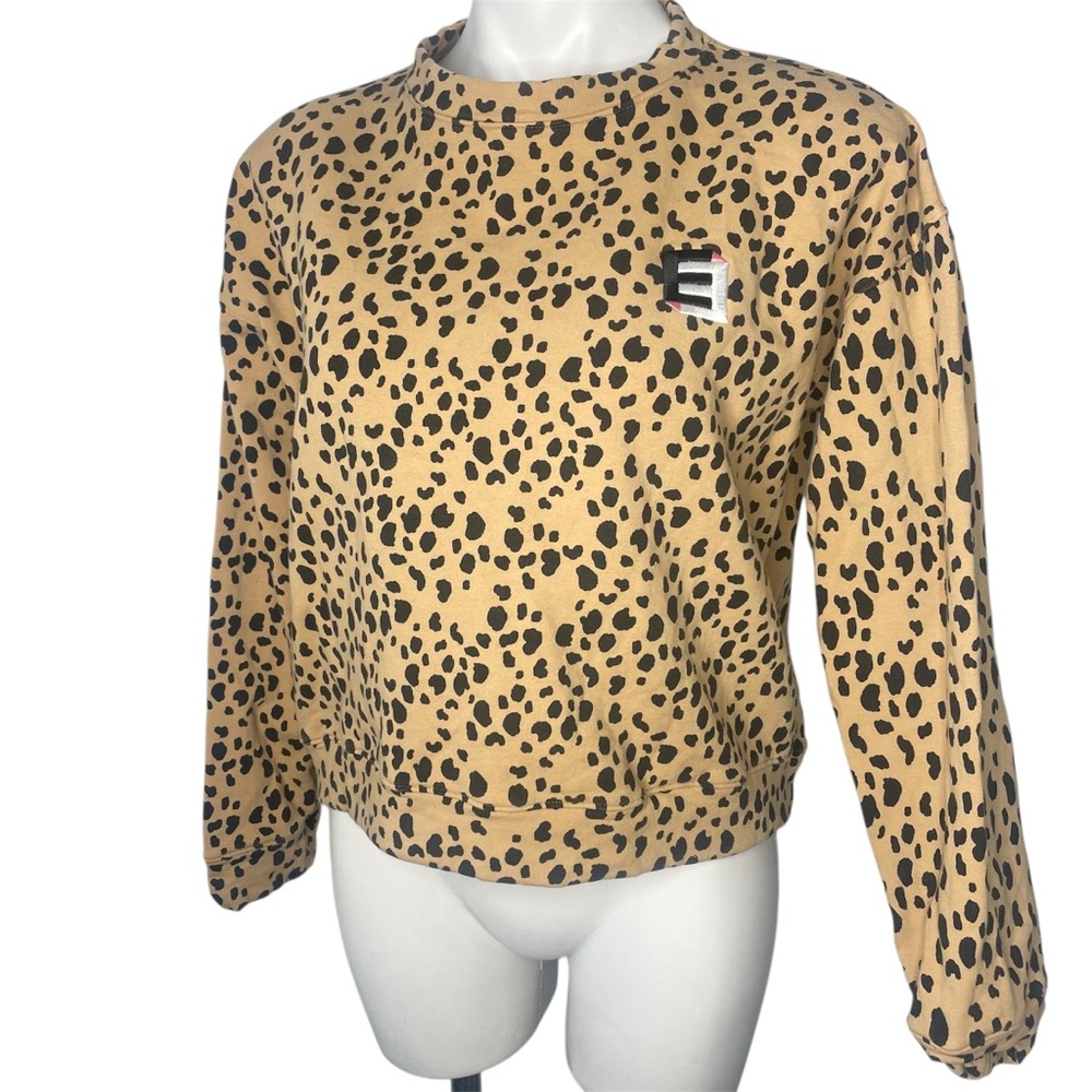 ELL And Emm Leopard Print Top M Tan Black Crew Neck Sweatshirt Pullover